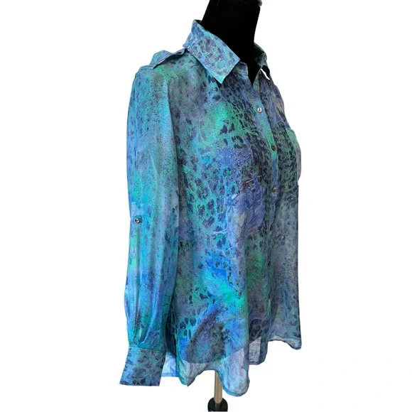 Hilton Hollis Silk Blue Watercolor Top - Picture 8 of 11
